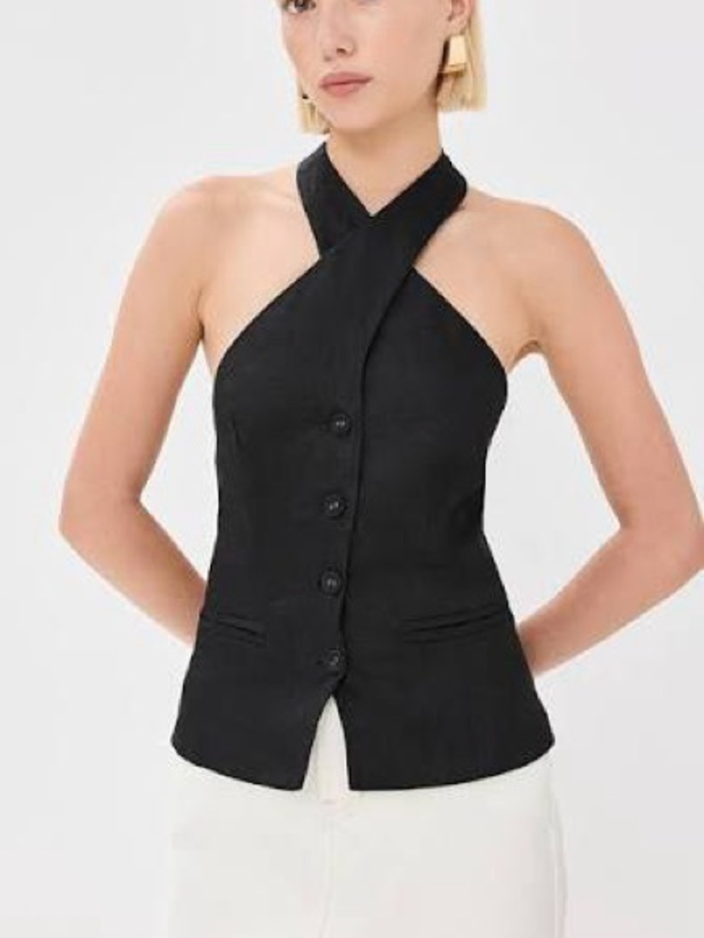 Reformation Tate Black Halter Button-Front Women's Top π€ WORN ONCE